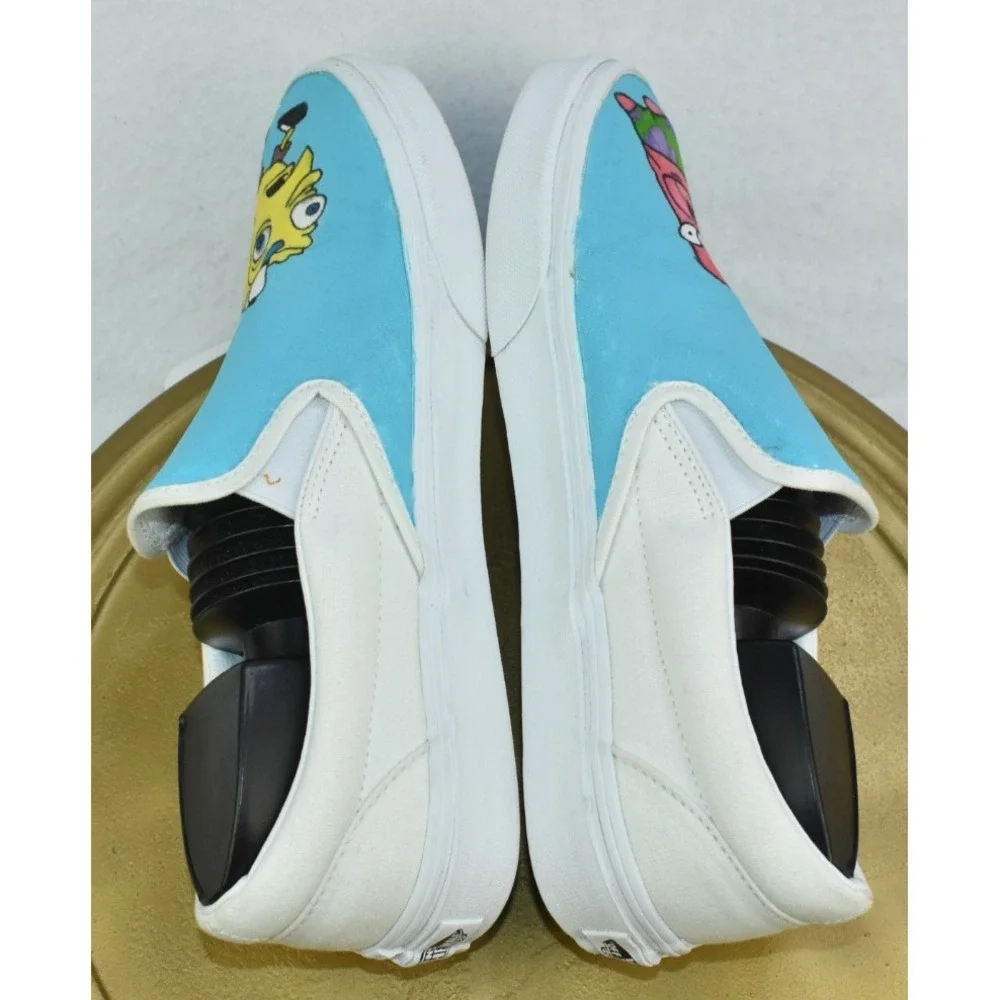 Vans Men Shoes Size 8.5 Custom White Painted Rare SpongeBob & Patrick Slip On